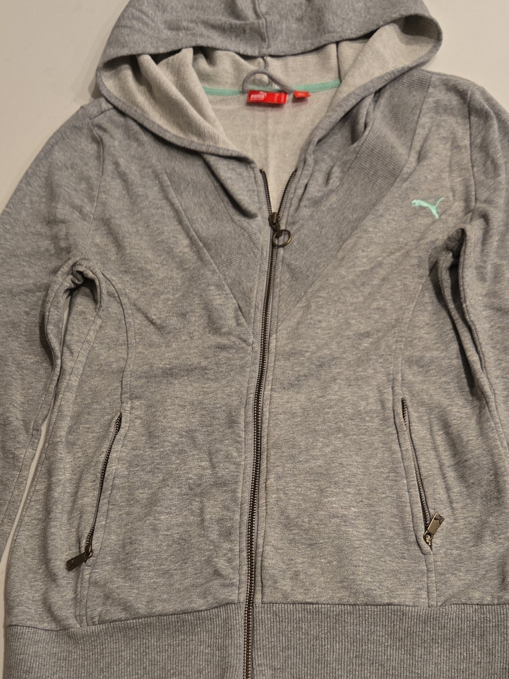 Puma Light Gray Zip-Up Hoodie with Mint Logo